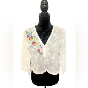 Johnny Was 100% Silk Floral Bohemian Top- Small